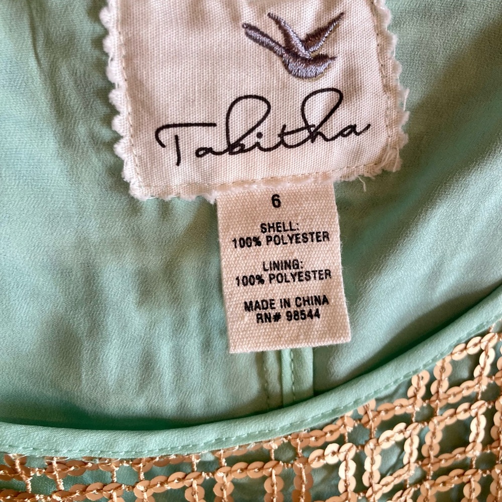 Anthropologie | Tabitha Golden Pane Shift Sequin Grid Overlay Mint Green Sz 6 - Picture 8 of 16